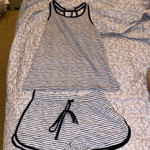 Black and white striped tank and short pajama set